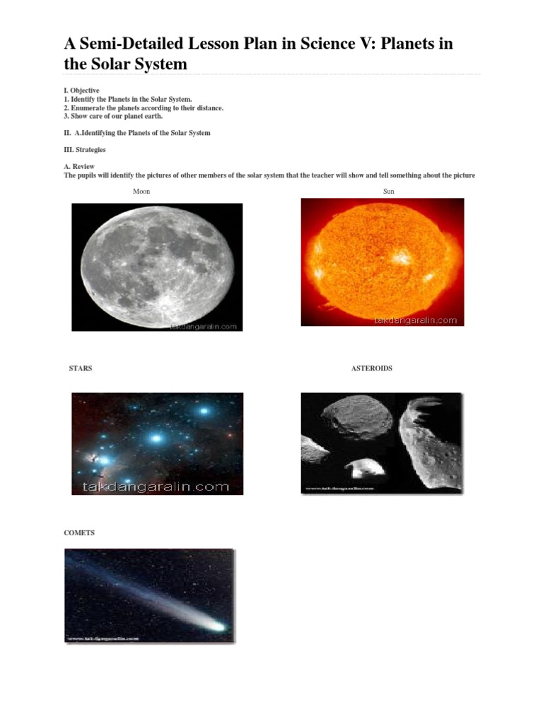 A Semi Detailed Lesson Planjanel The Planets Planets