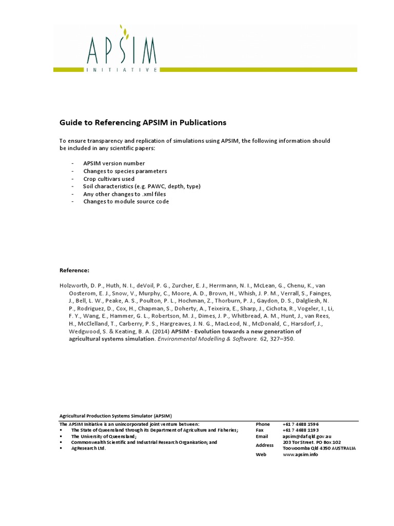 Guide To Referencing APSIM in Publications | PDF