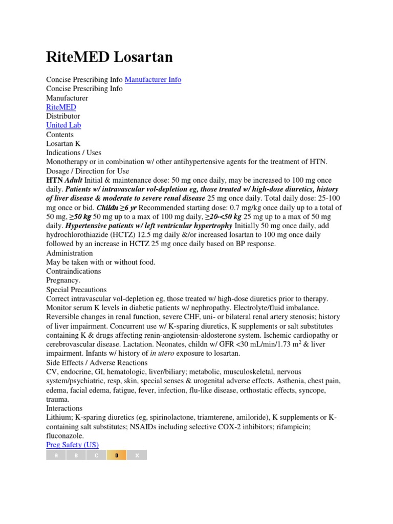 Concise Prescribing Information for Losartan | PDF | Drugs | Clinical ...