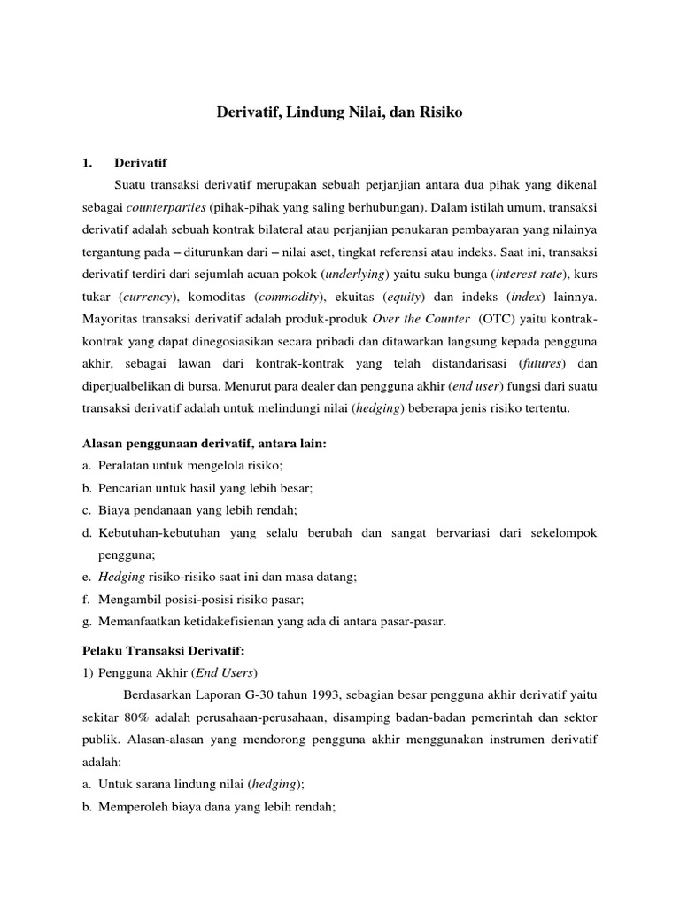Makalah Derivatif Lindung Nilai Dan Risiko 1