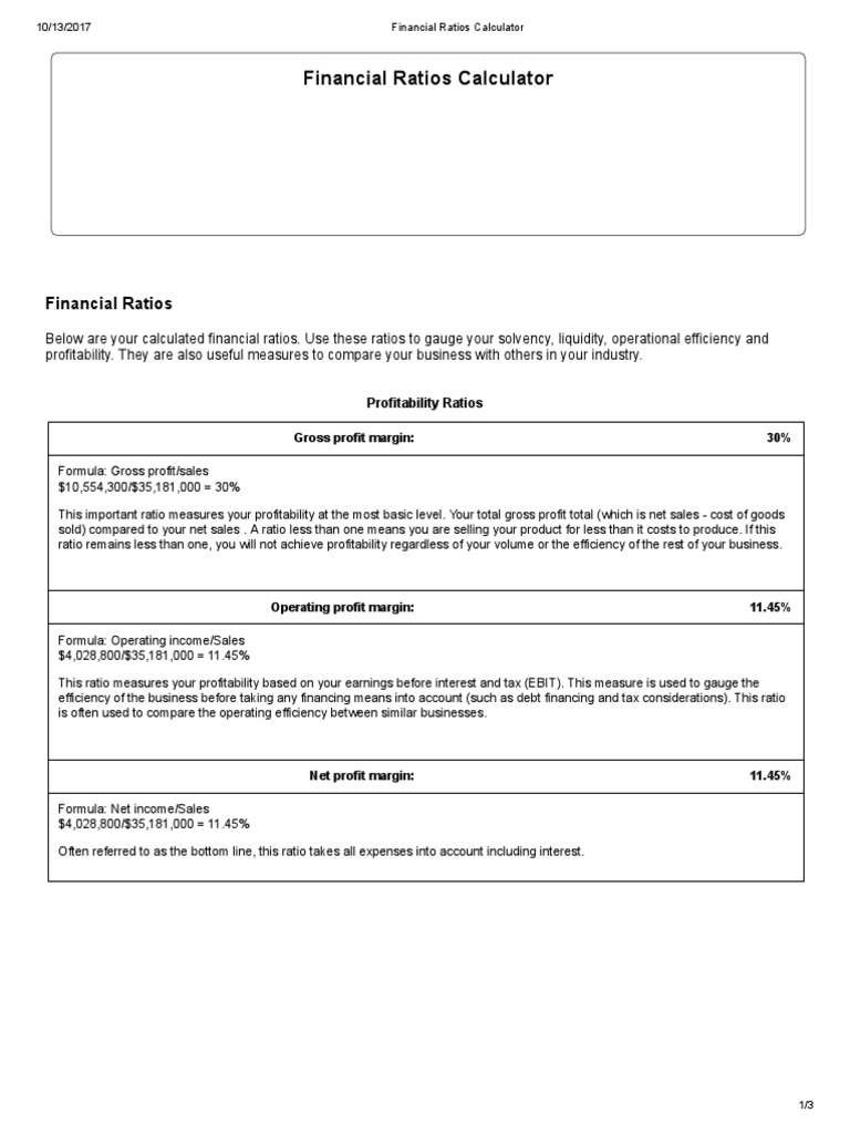 Financial Ratios Calculator PDF | PDF | Working Capital | Profit ...