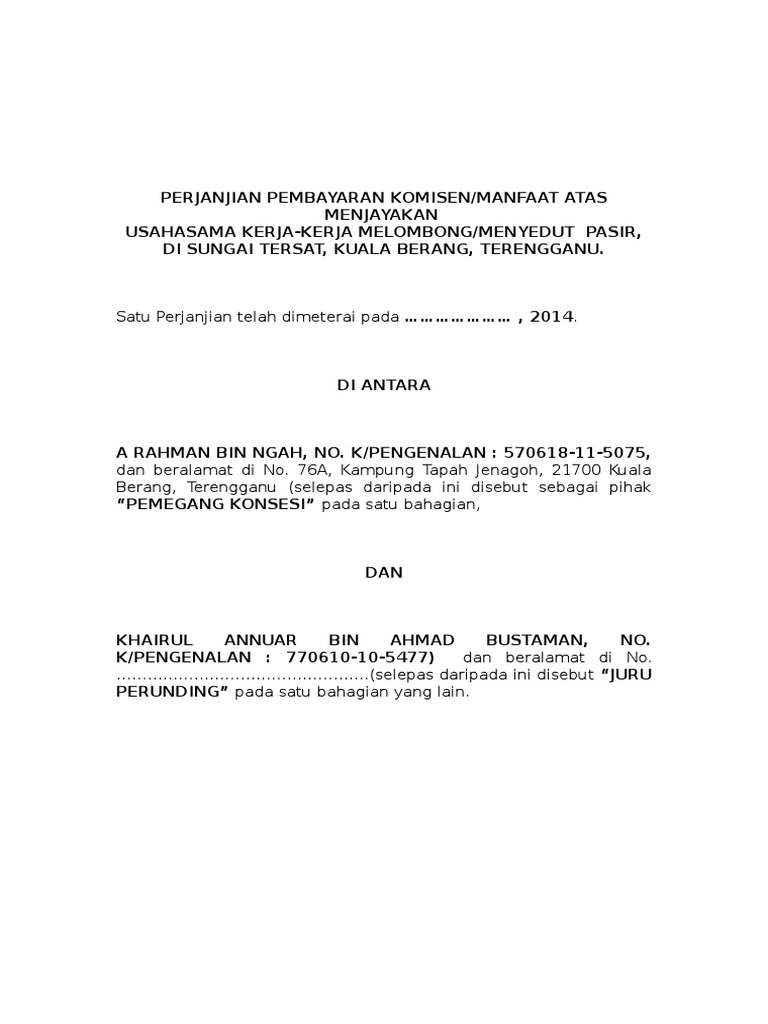 Perjanjian Komisen Pasir Sg Tersat Pdf
