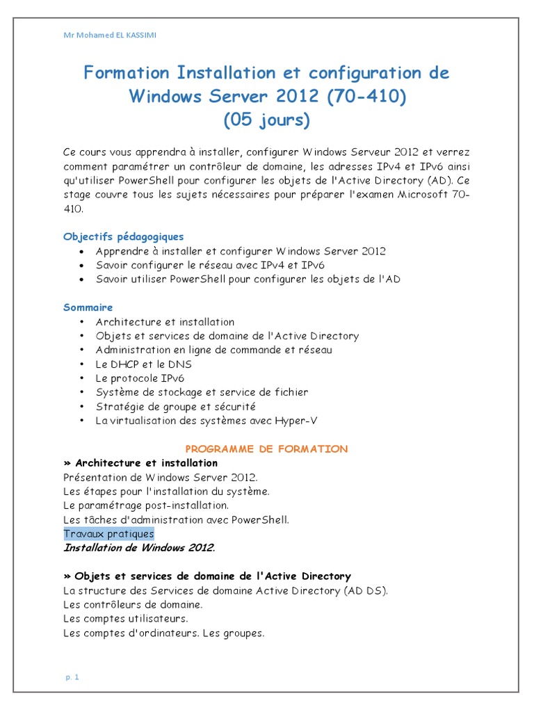 Formation Windows 2012 Server | PDF | Active Directory | Serveur ...