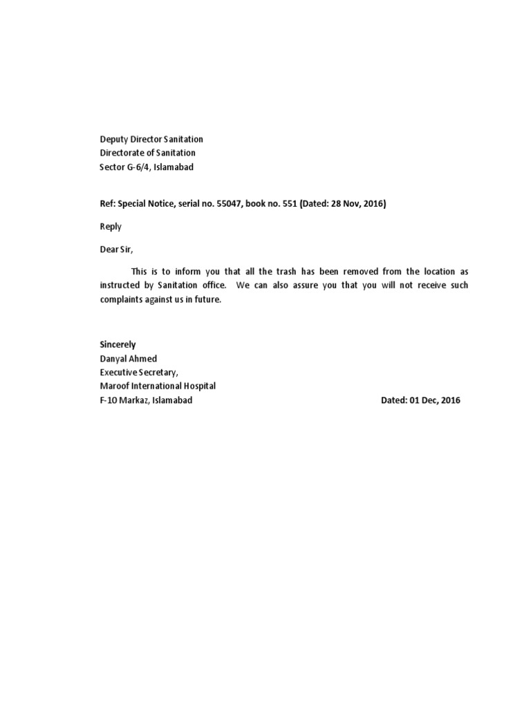 Sanitation Compliance Confirmation Letter | PDF | Home & Garden