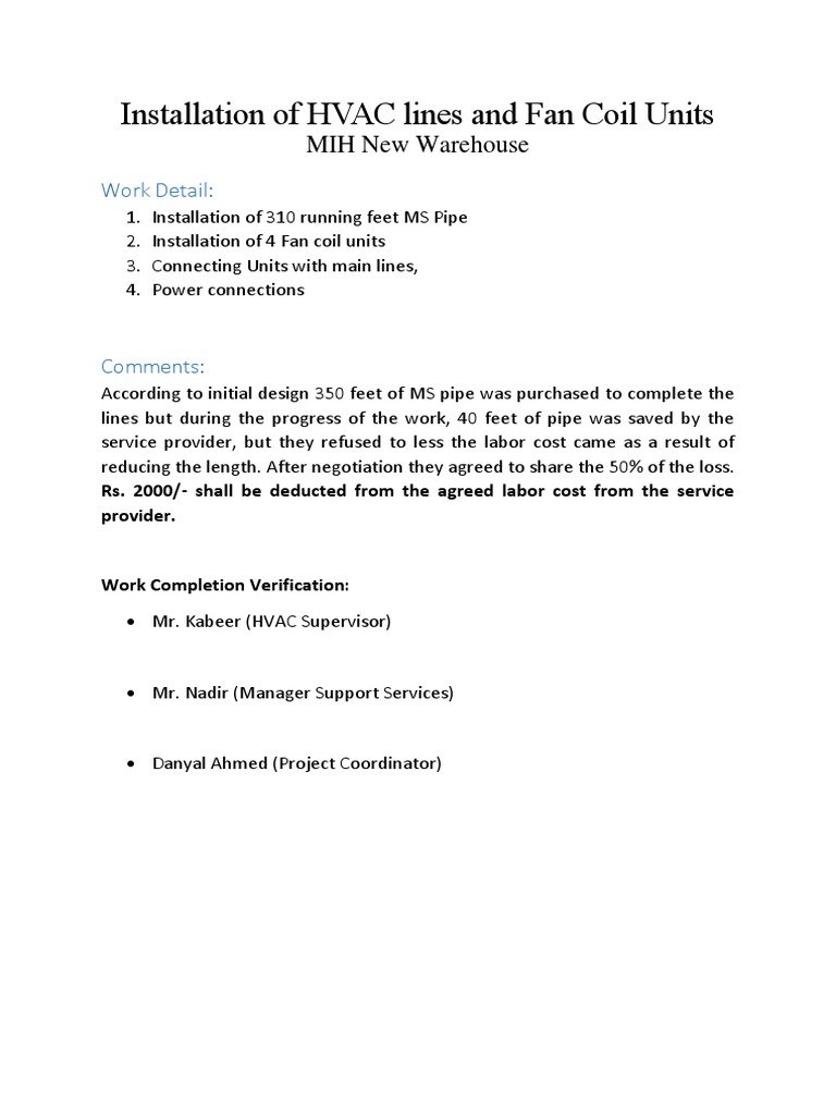 Fan Coil Unit Installation Details | PDF | Home & Garden | Computers