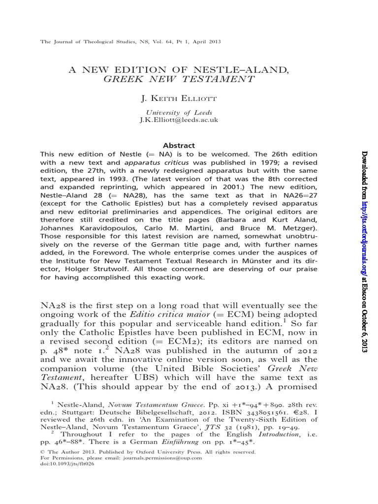 A New Edition of Nestle Aland Greek New Testament J