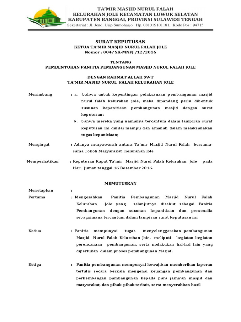 Sk Panitia Pembangunan Masjid