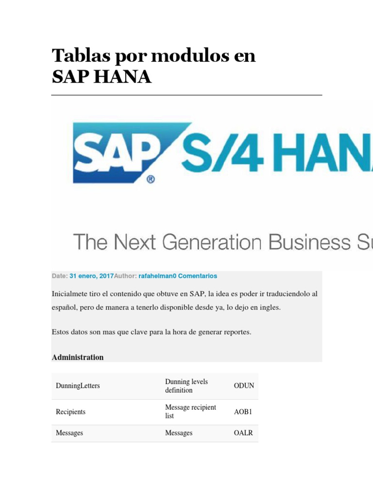 SAP HANA Module Table Overview | PDF | Invoice | Receipt