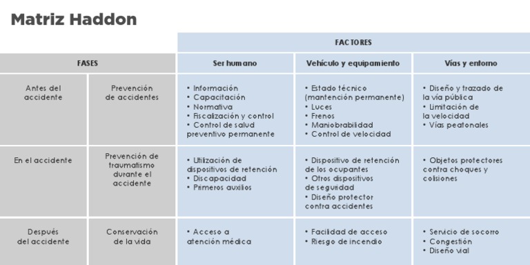Matriz Haddon para Prevención Vial | PDF