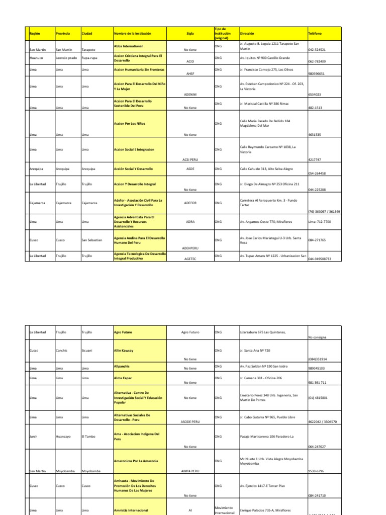 Lista de ONGs en Perú 2024 | PDF | Lima | Perú