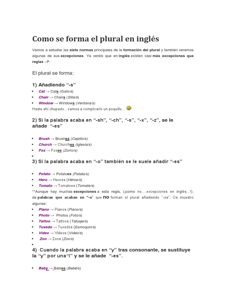 Como Se Forma El Plural En Ingles Pdf Tipologia Linguistica Relaciones Sintacticas