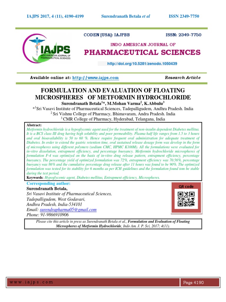 Floating Microspheres of Metformin | PDF | Pharmaceutical Formulation ...