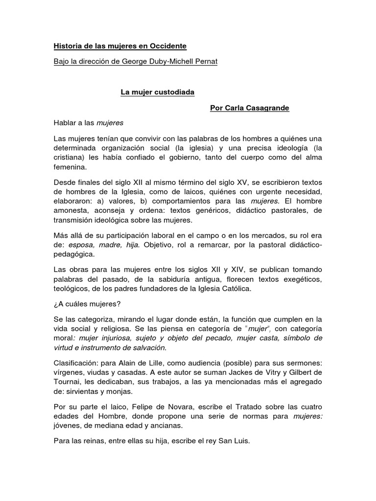 Historia de Las Mujeres en Occidente - Casagrande | PDF | Castidad | Mujer