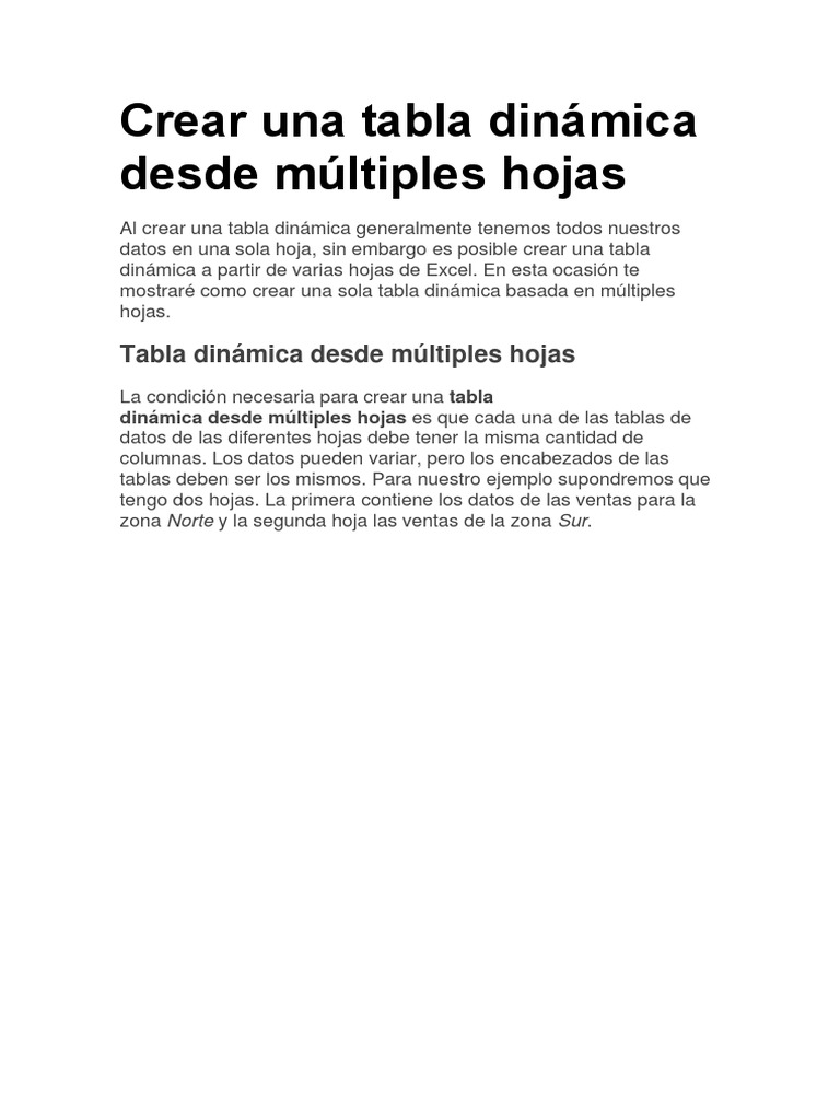 Crear Una Tabla Dinámica Desde Múltiples Hojas PDF Tabla (base de