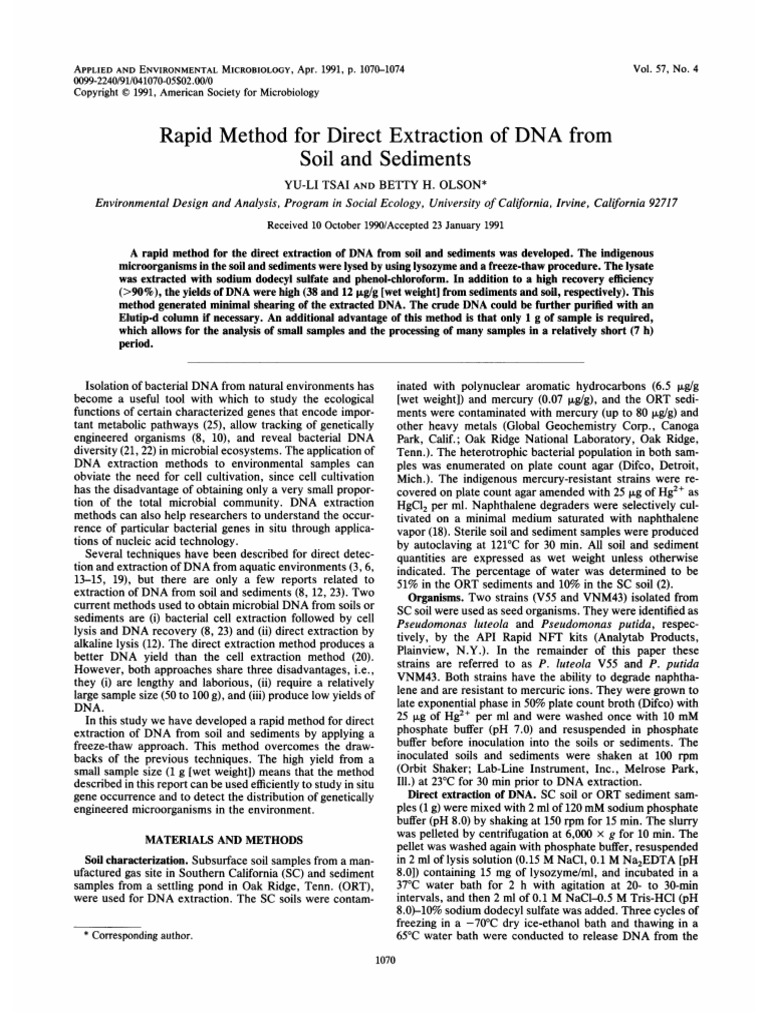 Rapid Method For Direct Extraction of DNA From Soil and Sediments | PDF ...