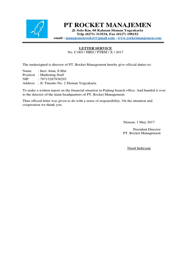Contoh Surat Formal Bahasa Inggris