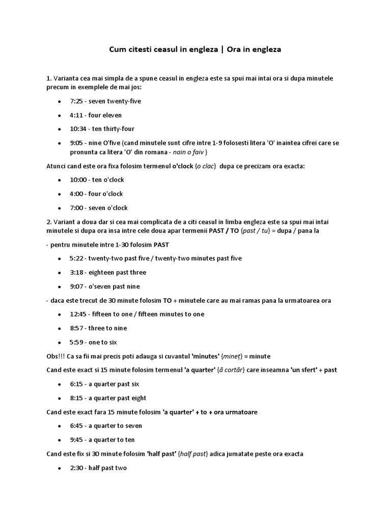 Cum Citesti Ceasul In Engleza