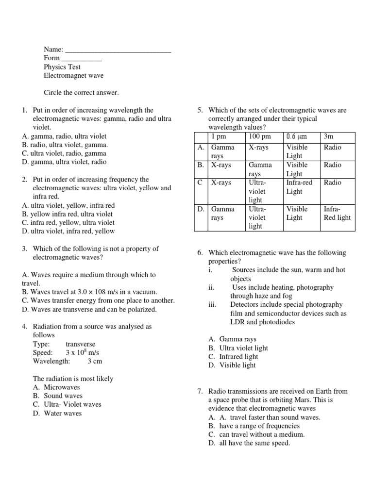 Electromagnetic Questions | PDF | Electromagnetic Radiation | Light