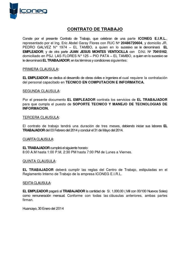 Contrato de Trabajo Simple