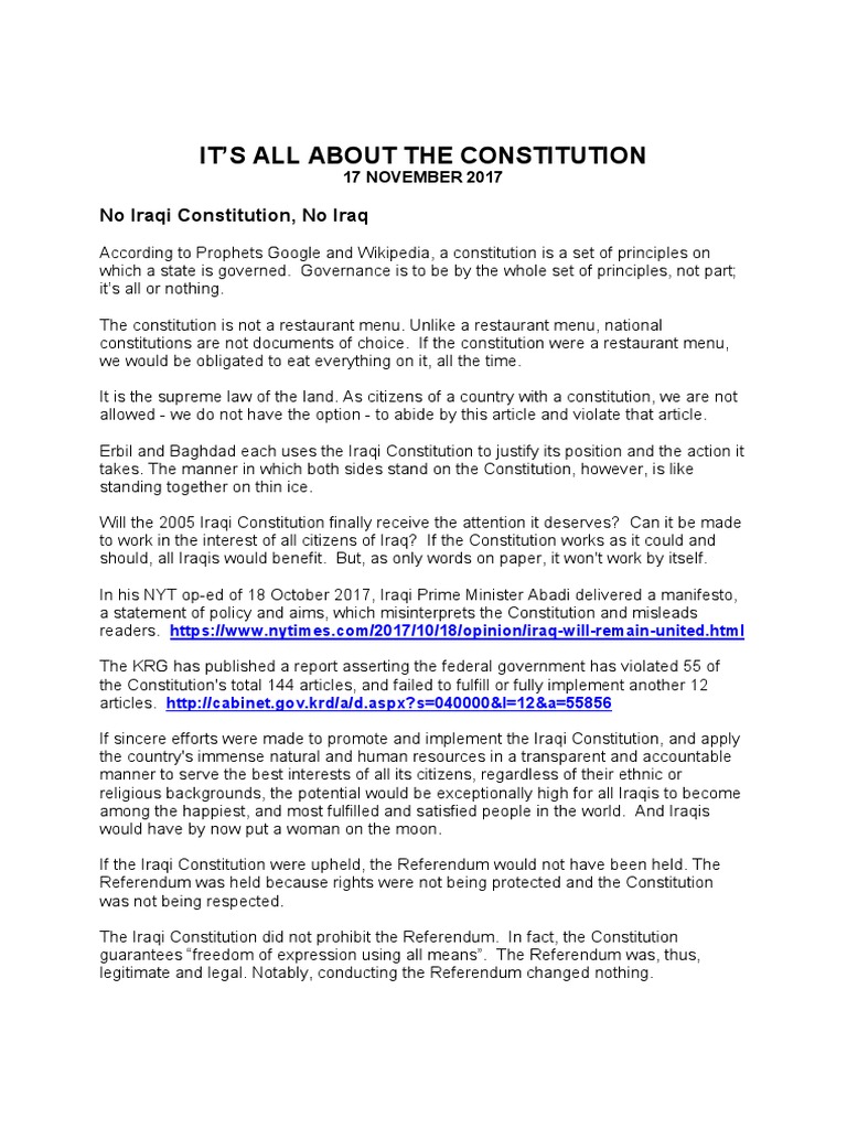 All About The Constitution PDF Iraqi Kurdistan World Politics