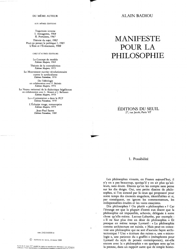 Badiou Alain Manifeste Pour La Philosophiepdf - 