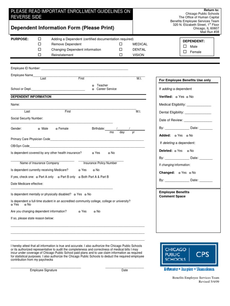 CPS Dependent Information Form | PDF | Employee Benefits | Medicare ...