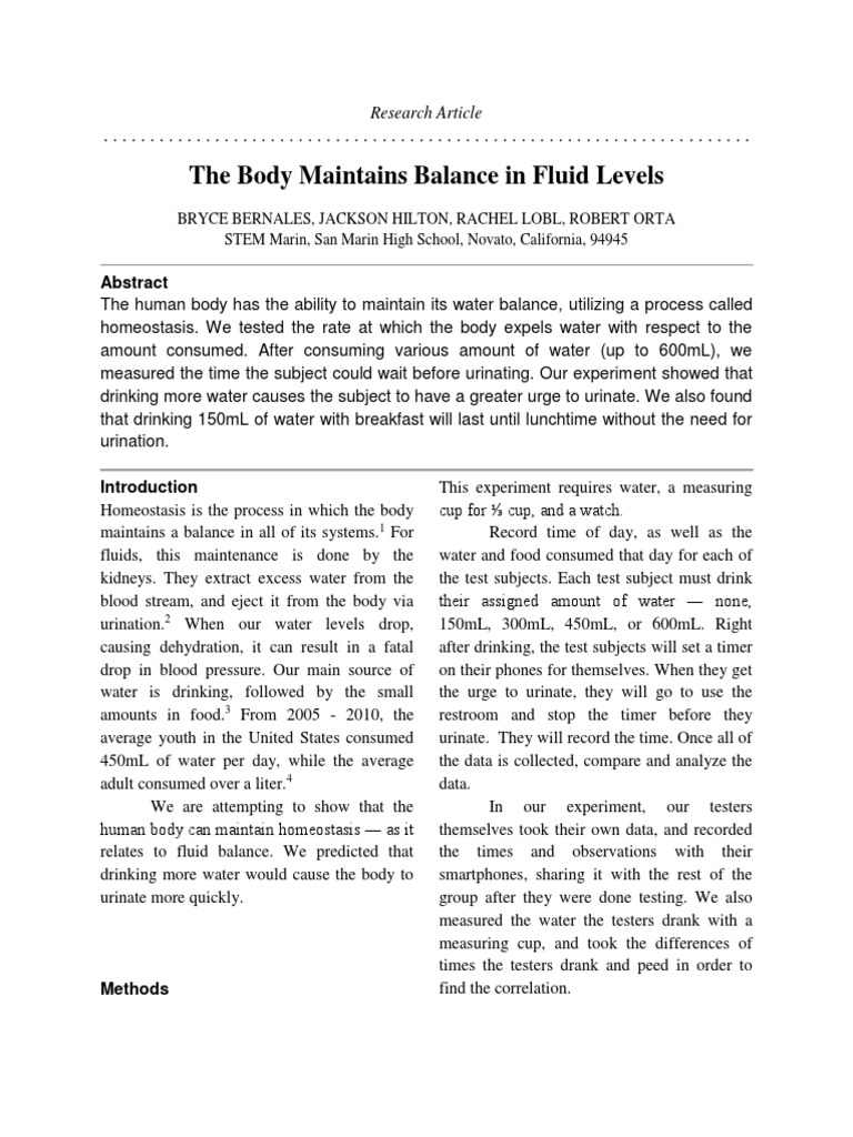 homeostasis report Experiment Homeostasis