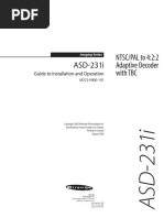 ASD-231i NTSC/PAL To 4:2:2 Adaptive Decoder With TBC: Guide To Installation and Operation