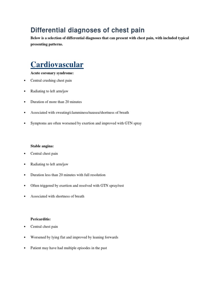 Cardiovascular Differential Diagnoses of Chest Pain PDF