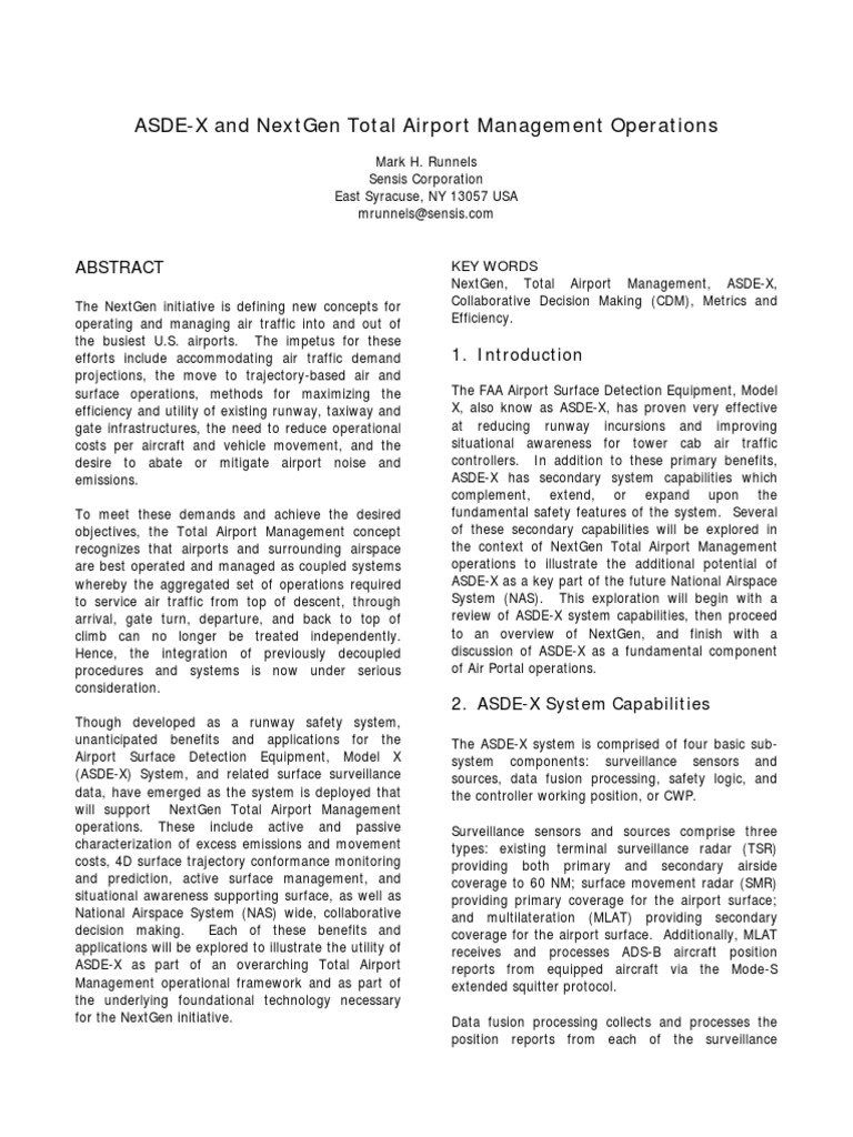 ASDE-X in NextGen Airport Management | PDF | Air Traffic Control | Airport