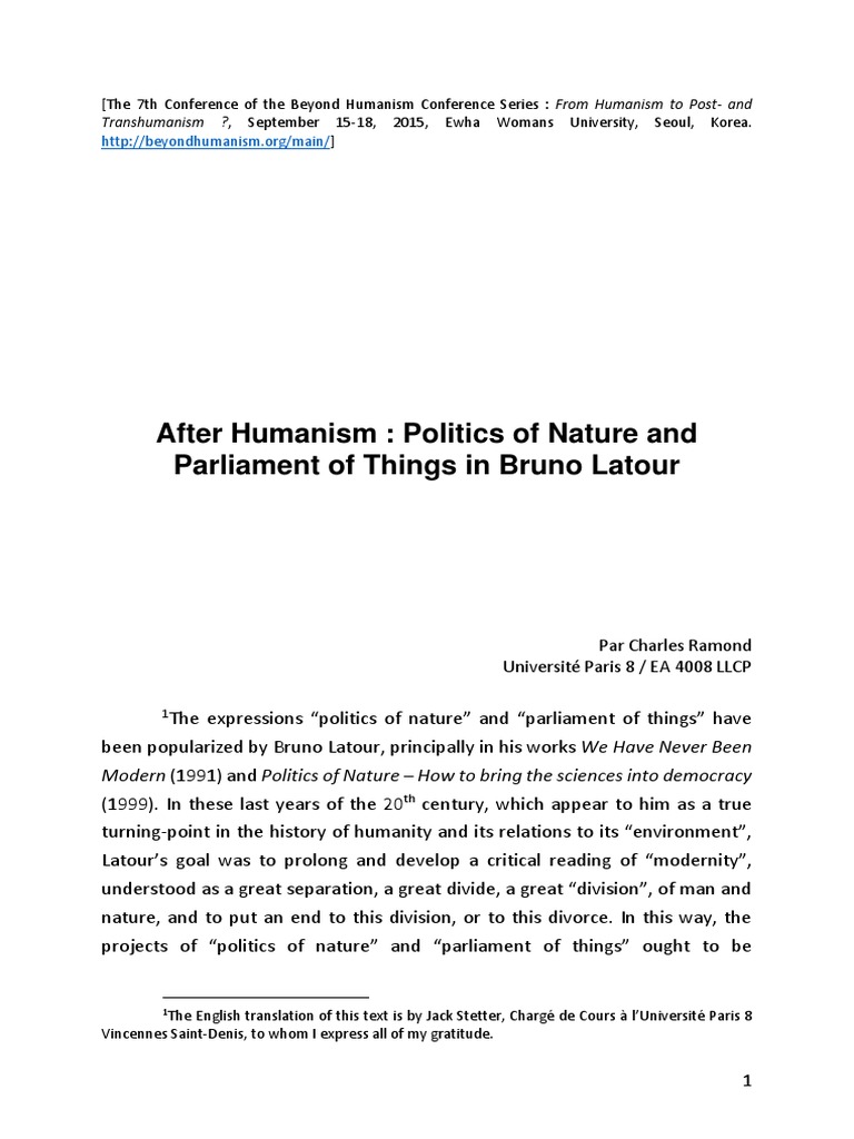 After Humanism - Politics of Nature and Parliament | PDF | Humanism Modernity