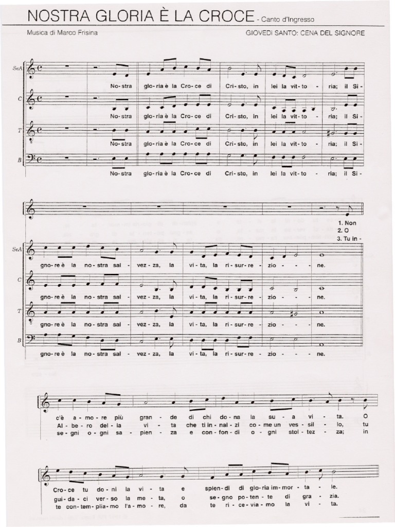 Nostra Gloria è La Croce Di Cristo Testo Nostra Gloria e La Croce Di Cristo (Frisina)