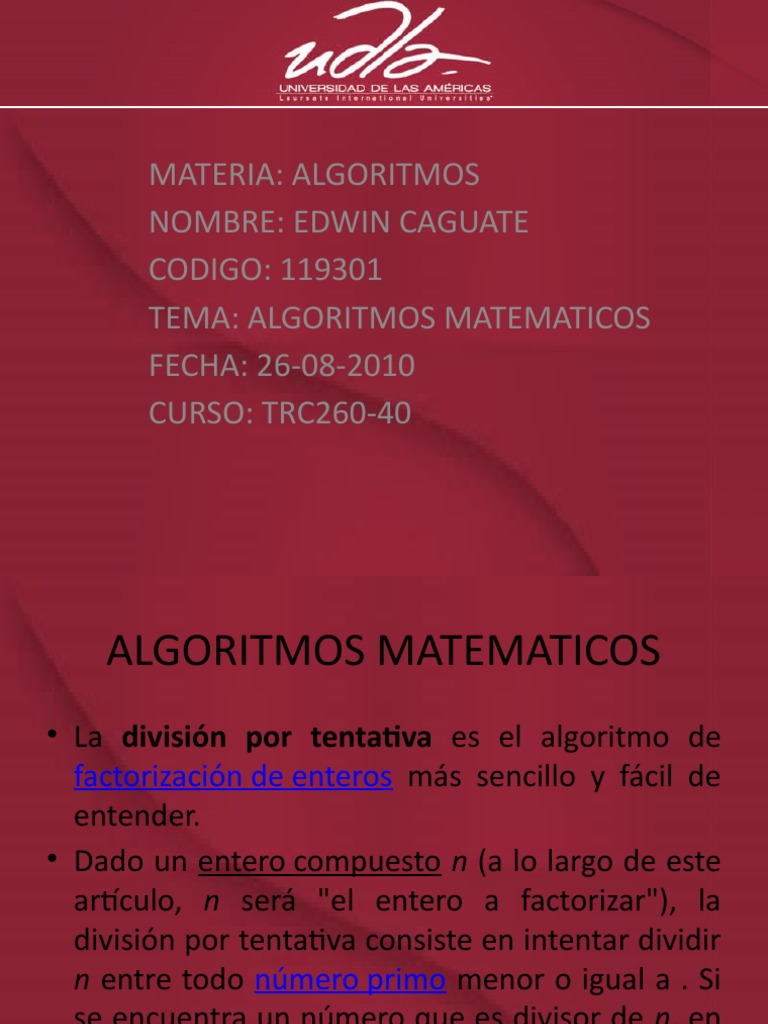 Tipos de Algoritmos Matemáticos | PDF | División (Matemáticas ...