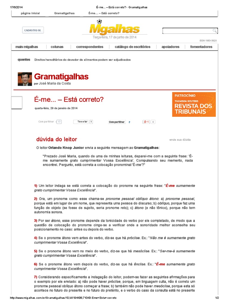 Gramatigalhas Gramatigalhas: É-Me... - Está Correto? É-Me... - Está ...