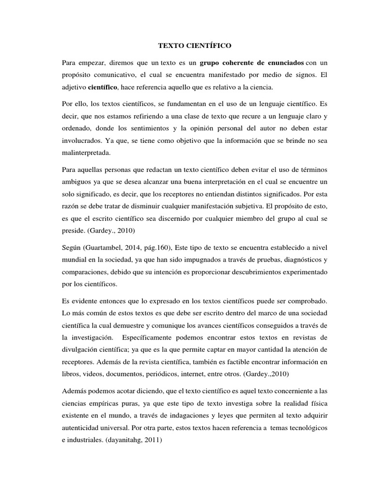 TEXTO CIENTÍFICO Hipótesis Ciencia