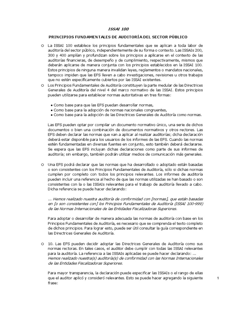 Issai 100 | PDF | Gestión de la calidad | Auditoría financiera