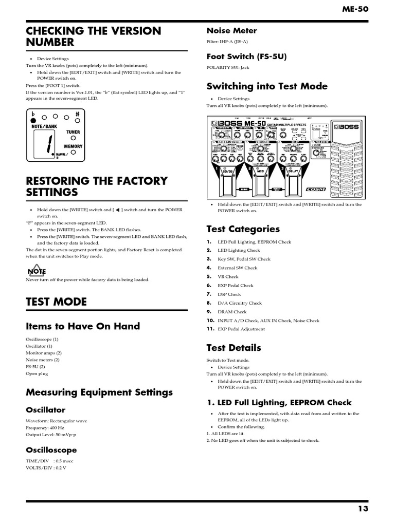 Boss ME50 Service Manual PDF Amplitude Electricity