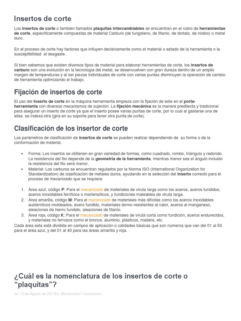 La nomenclatura de los insertos de corte según la norma ISO 1832 | PDF ...