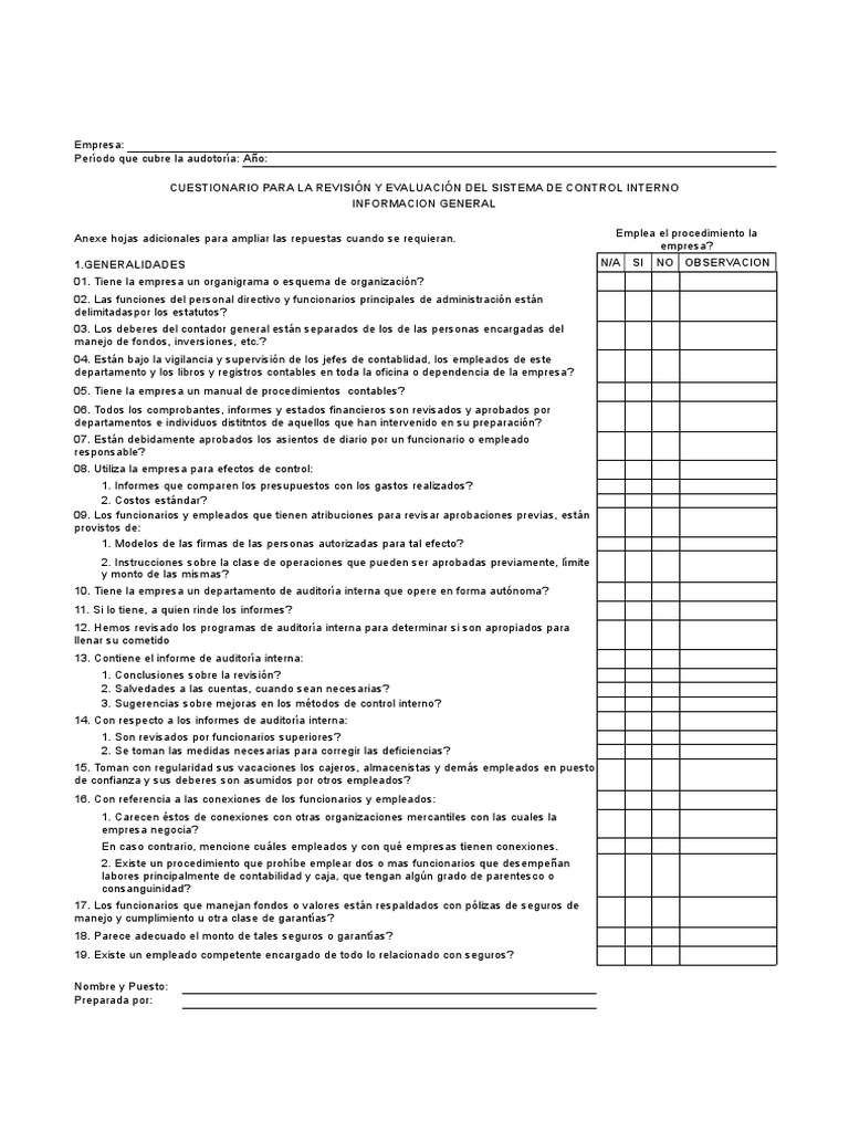 Copia de Auditoria-Cuestionarios de Control Interno | PDF | Cheque | Bancos