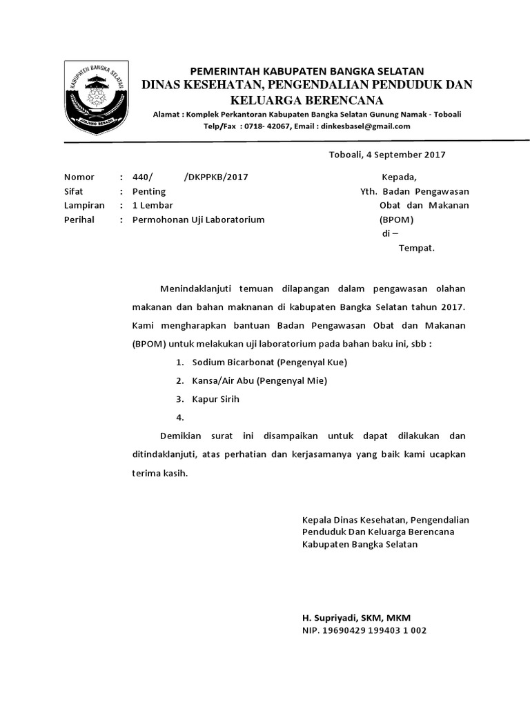 Surat Permohonan Uji Lab