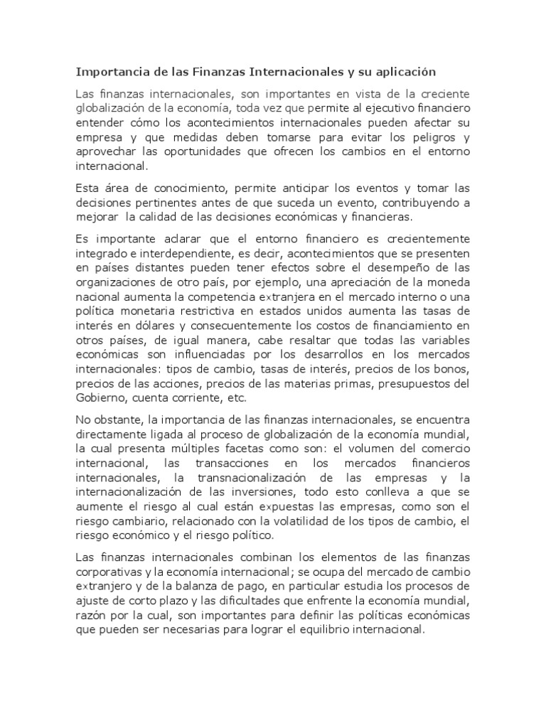 Importancia de las Finanzas Internacionales | PDF | Tipo de cambio ...