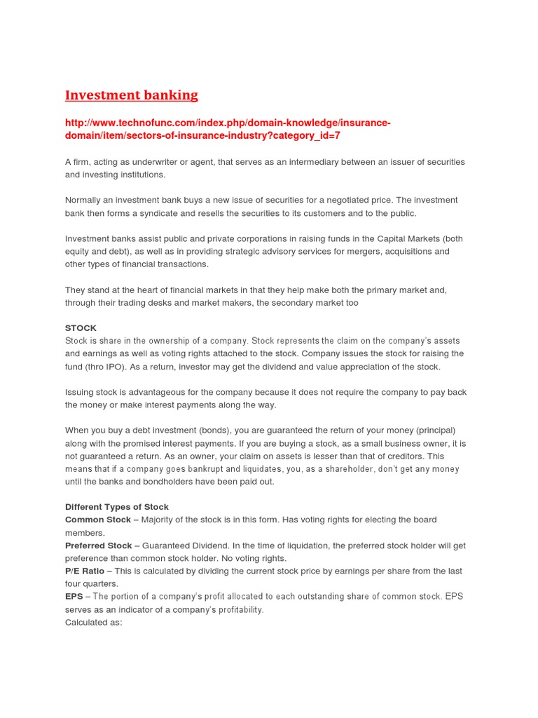 Investment banking guide roles, types of stocks, futures, margins