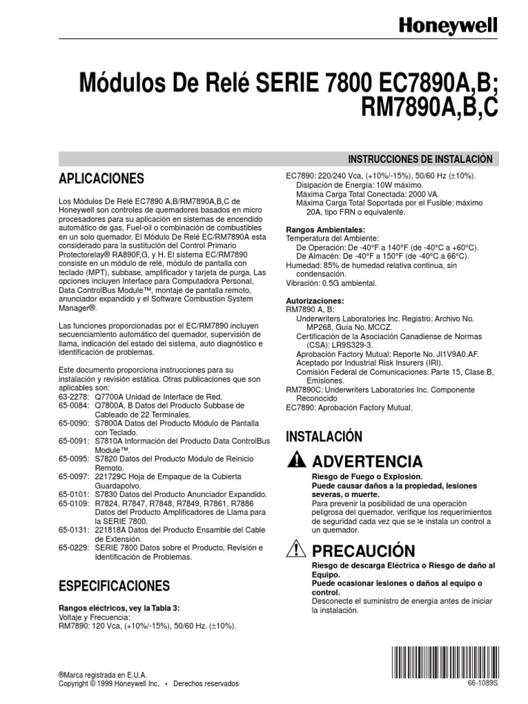 RM7890 Manual Control Honeywell | PDF | Relé | Armadura
