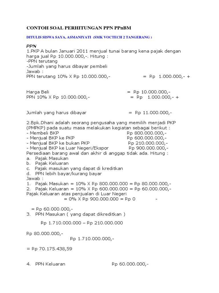 Contoh Soal PPN dan PPnBM Beserta Jawabannya