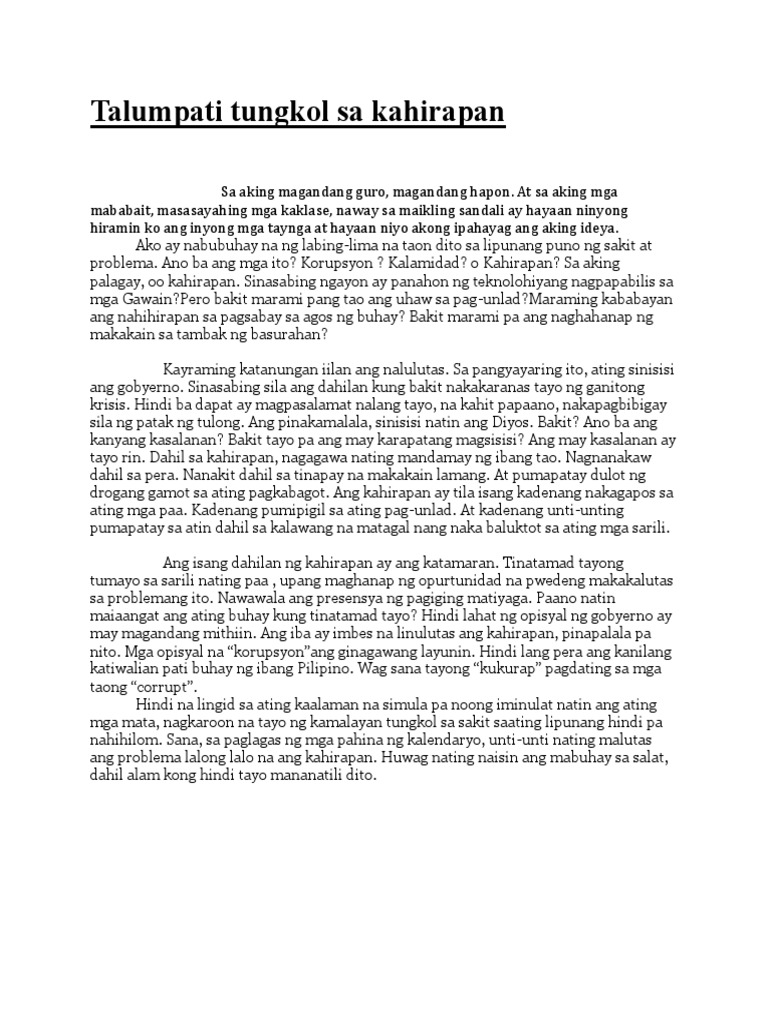 Talumpati Tungkol Sa Kahirapan  PDF