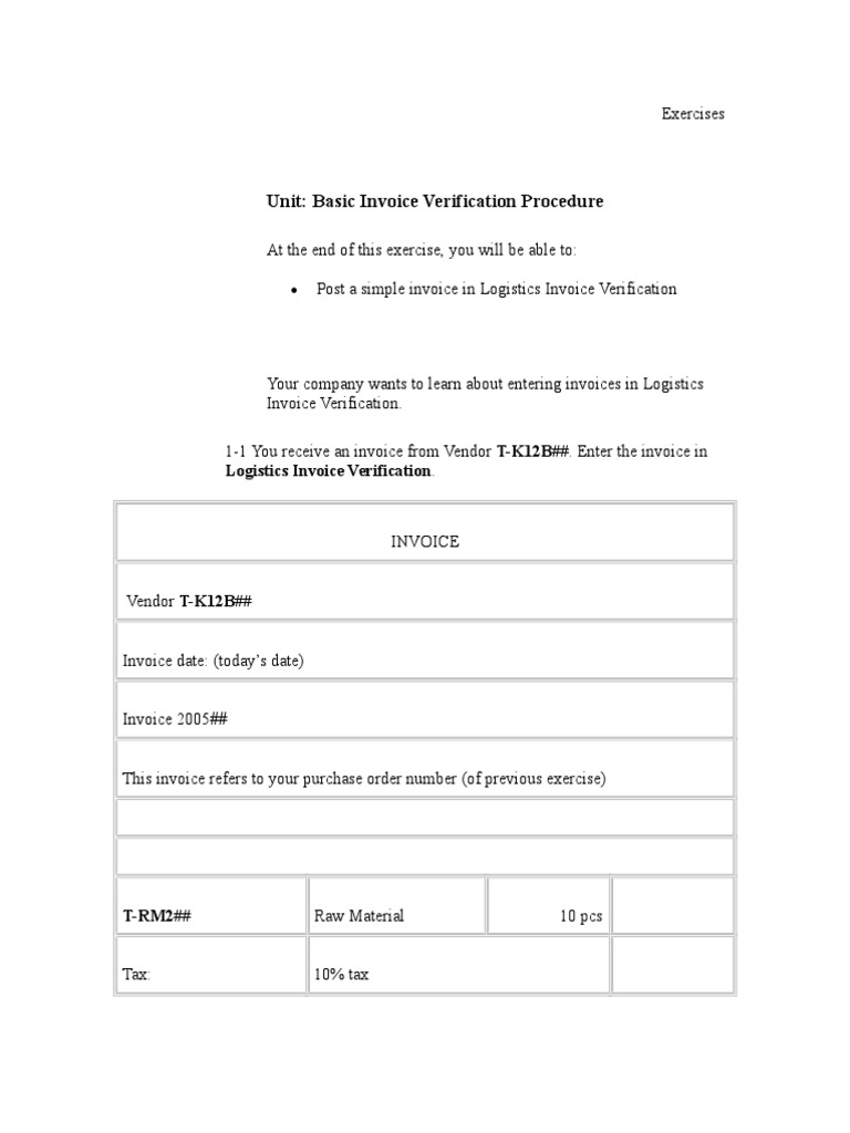 Basic Invoice Verification Exercises | PDF | Invoice | Logistics