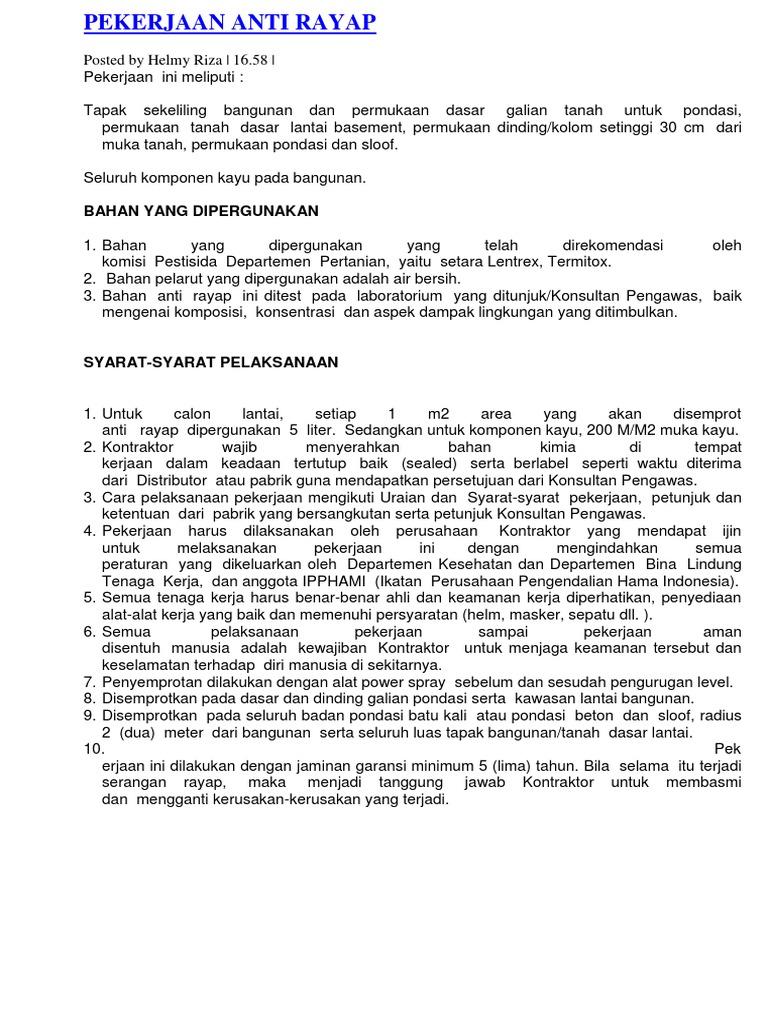 Pekerjaan Anti Rayap | PDF