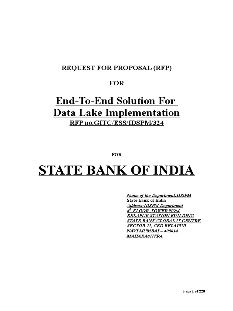 Q SBI DataLake RFP v1.0 25Dec2016-Mod V2 | PDF | Request For Proposal ...