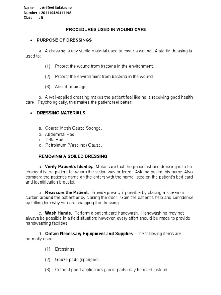 Procedures for wound care | PDF | Wound | Hand Washing