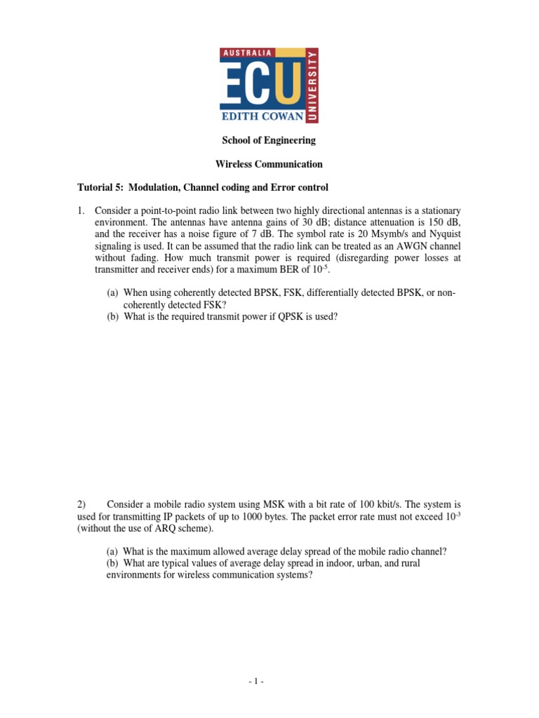 Tutorial 5 - Channel Coding, Error Control - MEng | PDF